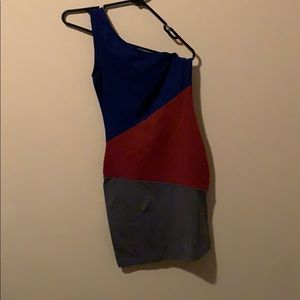 Multi colored asymmetrical bodycon dress
